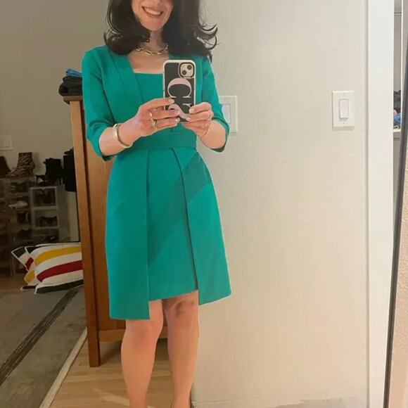 Black Halo Green Mini Sheath Dress Size 2 Career Work Professional Designer $400 - Picture 5 of 13